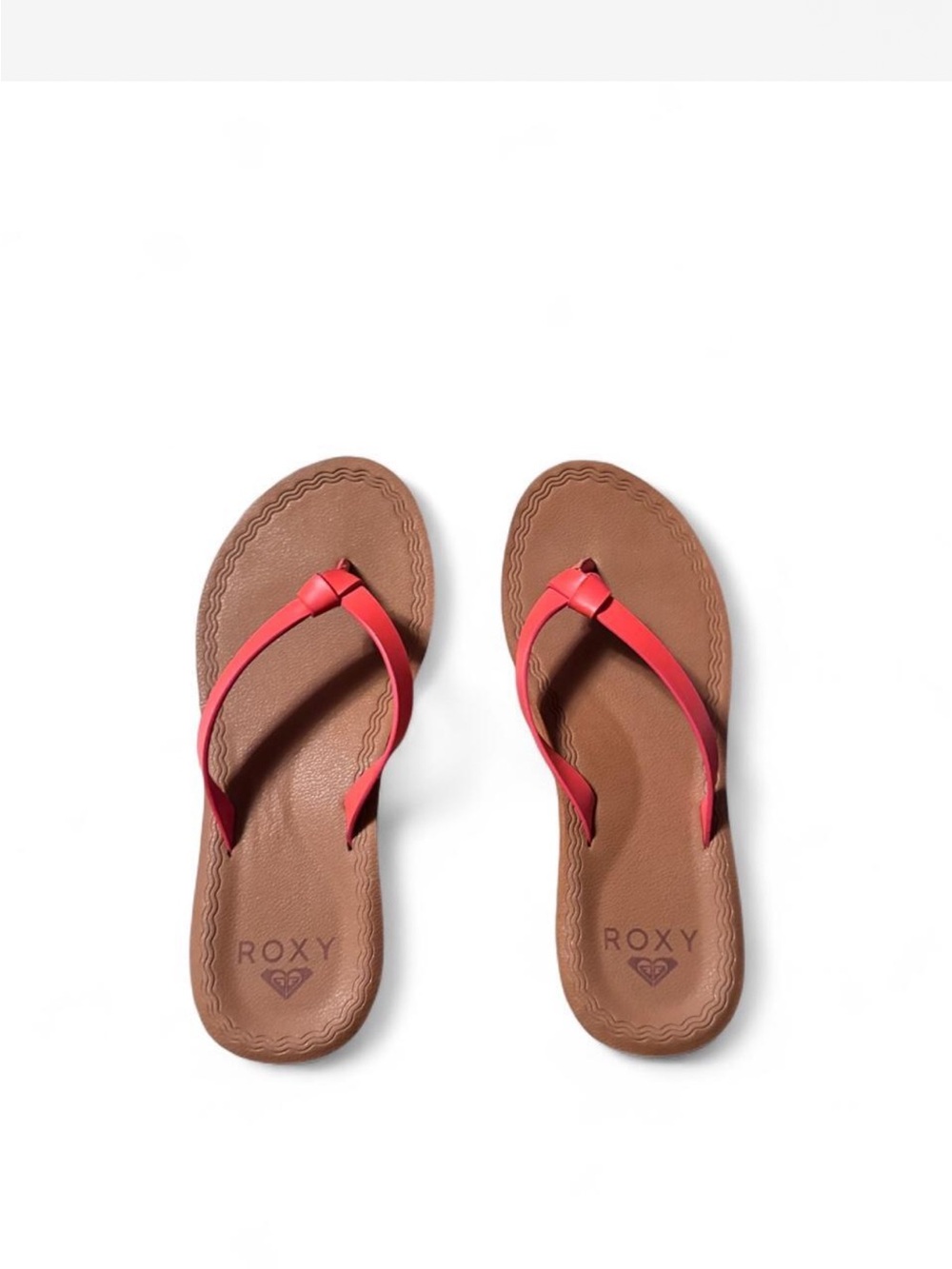 Roxy Womens Red Knotted Strap Flip Flops Tan Footbed Beach Sandal Thong Slides